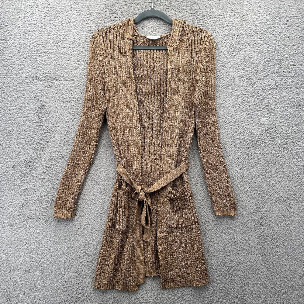 Y2K brown Knit Crochet‎ boho Fairy hooded Duster Cardigan S/M whimsical fairy